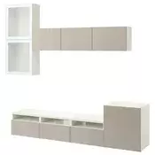 BESTA TV komb.odlaganje/staklena vrata, bela/Selsviken v. sjaj bež m. staklo, 300x42x211 cm