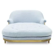 Casa Padrino Luxury Chaise Longue Light Blue/Brown 140 x 185 x H. 91 cm - Living Room Recliner - Recamier - Living Room Furniture - Luxury Furniture - Luxury Collection