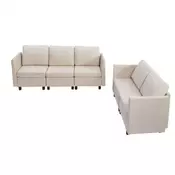 VEVOR Modularni kotni kavč za 5 oseb z skritim shranjevanjem 199x69x68 cm bež