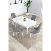 Hanah Home trpezarijski set Kar, sto na razvlacenje i 4 stolice, bela ploca, siva tkanina Babyface