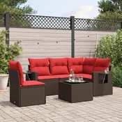 vidaXL vidaXL 6-delni vrtni komplet sedežnih garnitur z blazinami rjav poli ratan, (5000293152)