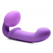 Strap U Vibrirajoč strap-on dildo brez pasu in z dalinjcem, vijoličen