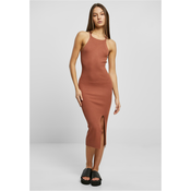 Womens terracotta dress with midi ribbed knit