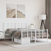 shumee vidaXL Kovinski posteljni okvir z vzglavjem in vznožjem bel 135x190 cm