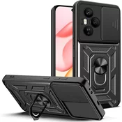 Oklepni ovitek MaX-Armor z obročem, kovinsko ploščico in zaščito zadnjih kamer za Honor 400 Pro - army black