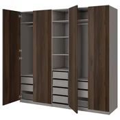 PAX/STORKLINTA Garderobni sestav, temno siva/temno rjava imitacija luženega hrasta, 250x60x236 cm