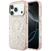 Ovitek Guess Leopard Glitter Triangle Logo MagSafe za iPhone 17 Pro/18 Pro - pink