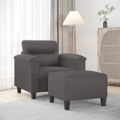 vidaXL vidaXL Fotelj s stolčkom za noge siv 60 cm umetno usnje, (20909902)