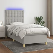 Greatstore Box spring postelja z vzmetnico LED svetlo siva 90x200 cm blago