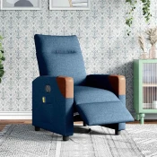 MAISON CHIC Električni masažni naslanjač - Relax naslanjač modro blago, (22042577)
