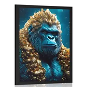Plakat modro zlata gorila - 20x30 white