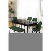 Hanah Home trpezarijski set Pir, sto, 4 stolice i klupa, ploca u dekoru crnog mermera, kaki zelena tkanina Babyface