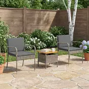 Bistro set za vrt s jastukom 3 pcs Sivi poliratan