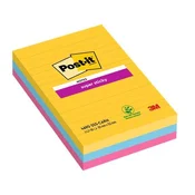 Samolepilni blok, črtan, 3x90 listov, 101x152 mm, 3M POSTIT Super Sticky, Carnival, mešanica barv, 270 listov