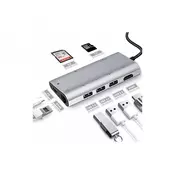 FAST ASIA Adapter-konvertor TIP C na 3xUSB3.0+HDMI 4K+2xSDMICRO+RJ45+TIP C