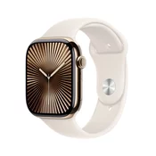 Apple Watch Series 10: GPS + Cellular, 46 mm, ohišje iz titana v zlati barvi, pašček Sport Band v zvezdnati barvi - M/L