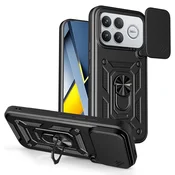 Oklepni ovitek MaX-Armor z obročem, kovinsko ploščico in zaščito zadnjih kamer za Xiaomi Poco F8 Ultra - black