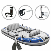 vidaXL Intex Napihljiv čoln Excursion 4 komplet z motorjem in nosilcem