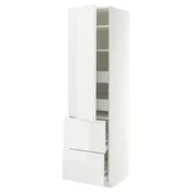 METOD/MAXIMERA Visoka omara+plc/4prd/vrata/2 ličn, bela/VOXTORP bela z visokim sijajem navpičen ročaj, 60x60x220 cm
