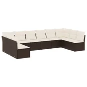 10-dijelni set vrtnih sofa od poliratana s jastucima smedi