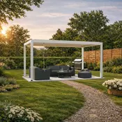 Bioklimatska pergola Ancora — Ročni/3 x 5 m/Bela/Samostoječa