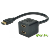 Digitus HDMI Y-Hub kabel, HDMI TypeA - 2x HDMI Type A, 0,2 m, CU, AWG30, zaščiten, M/F, UL, pozlačen, črn
