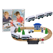 slomart LEAN TOYS Leseni Vlak Komplet - Tirnice, Most, Policija, 3,2m