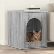 vidaXL Mačja hiša Siva Sonoma 53 x 52 x 62 cm Konstruiran les