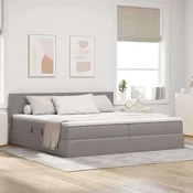 Vidaxl Postelja z LED lučmi z vzglavjem Taupe 200 x 200 cm blago