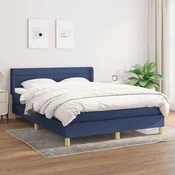 Greatstore Box spring postelja z vzmetnico modra 140x190 cm blago