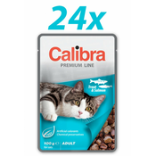 Calibra Premium Adult, mokra hrana za macke, pastrva i losos, 24 x 100 g