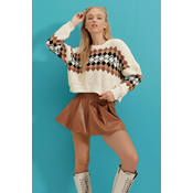 Trend Alaçati Stili Womens Beige Crew Neck Knitwear Crop Sweater