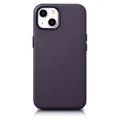 iCARER iCarer Case Leather ovitek iz naravnega usnja za iPhone 14 Plus temno vijoličen (združljiv z MagSafe)