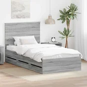 Vidaxl Konstrukcija postelje s predalom Siva Sonoma 100 x 200 cm