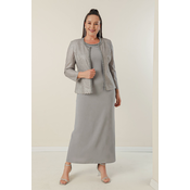By Saygi Long Crepe Dress with Stones and Lined Collar, Sequin Jacket Plus Size 2-Piece Suit
