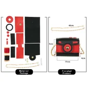 INF DIY Materialni Paket za Mini Fotoaparat Torbico iz PU Usnja Black+Red, (5000076174)
