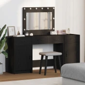 Toaletni stol s zrcalnim svjetlima 3 pcs Crna Konstruirano drvo