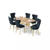 HANAH HOME Rasklopivi trpezarijski sto i stolice (7 delova) Esla Hrast Gold Anthracite