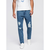 Ombre Mens denim joggers with asymmetrical stitching - blue