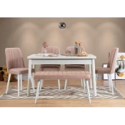 Hanah home Set trpezarijski sto, 4 trpezarijske stolice i klupa Costa 0900 Bijelo-bež
