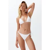 Trendyol White Triangle Tied Textured Regular Bikini Set