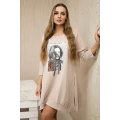 Dress with print and flared beige bottom