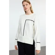 Trendyol Ecru Soft Texture Color Block Crew Neck Knit Sweater