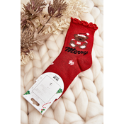 Womens shiny Christmas socks with red teddy bear