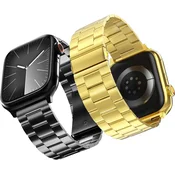 Nikcorp Jeklen pašček za uro Apple Watch 42-49 mm, nastavljiv, nerjaveče jeklo, črno-zlat, komplet 2 kosov