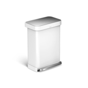 Trash can with pedal, 55 L, stainless steel, White - simplehuman