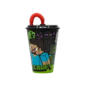 Stor Plastični lonček s pokrovom in slamico MINECRAFT 430ml, 40430