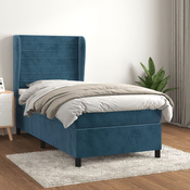 Greatstore Box spring postelja z vzmetnico temno modra 100x200 cm žamet