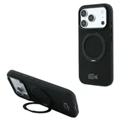 Lacoste PVC Petit Pique Semi Wrap zadnji ovitek z obročnim stojalom MagSafe za iPhone 18 Pro Max črn