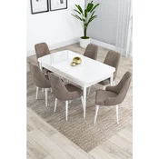 Hanah Home trpezarijski set Kar, sto na razvlacenje i 6 stolica, bela ploca, kapucino tkanina Babyface